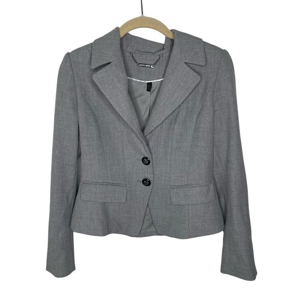 White House Black Market Gray Ruffle Blazer size 0 Y2K going out blazer - Picture 1 of 6